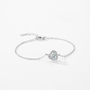 Bracelet chaîne en argent sterling S925 avec zircon en forme de cœur - Cadeau de la Saint-Valentin pour femmes, version en cuivre personnalisable - Product Image 6