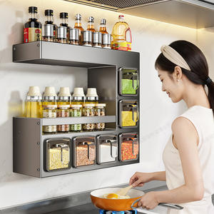 Estante de especias para cocina, montado en la pared, tamaño L, con tapa de plástico, contenedor de almacenamiento multicapa para condimentos y especias, uso doméstico - Product Image 3