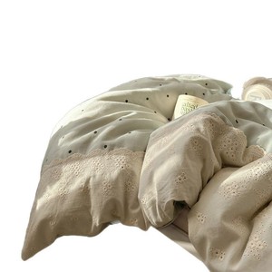 Juego de Ropa de Cama de Algodón Lavado de Cuatro Piezas de Primera Clase para Bebés, con Encaje, Patrón Floral Geométrico, Funda de Edredón Suave, Sábana - Product Image 5