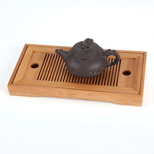 Plateau à thé rectangulaire en bambou avec drainage pour infusion à sec, utilisation domestique, plateaux de rangement multifonctions - Product Image 1