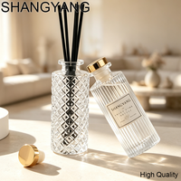 Bouteille diffuseur de parfum en verre gaufré de 150 ml, cylindrique, vide, avec bouchon doré et boîte cadeau pour parfum d'ambiance