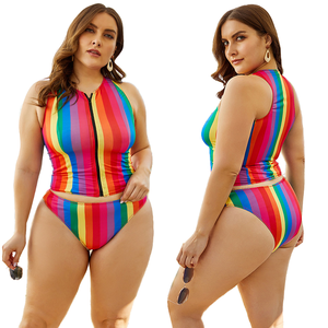Nouveau maillot de bain bikini deux pièces rayé à manches courtes pour femme, grande taille, tricoté, respirant, écologique, avec logo frontal, collection 2022 - Product Image 1