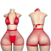 Ensemble de vêtements de danse exotique en maille sexy pour femmes en gros, avec strass