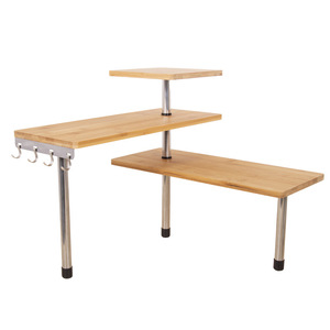 Double-legged Corner Tabletop Three-tier Spice <b>Rack</b> With Hooks For <b>Kitchen</b> Storage - Product Image 1