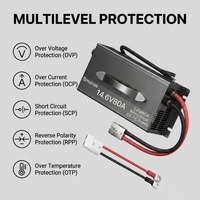 Chargeur AC-DC à charge rapide 14,6V 70A 80A pour batterie lithium LiFePO4 12V 140Ah 300Ah 460Ah 560Ah 600Ah avec protection multiple et ventilateur
