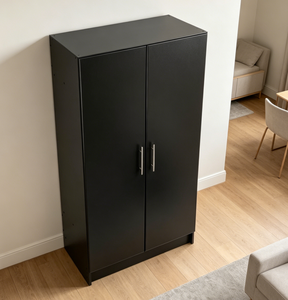 <span class=keywords><strong>Armario</strong></span> <span class=keywords><strong>Alto</strong></span> de 2 Puertas Negro Directo de Fábrica, <span class=keywords><strong>Armario</strong></span> de Almacenamiento Moderno y Sencillo para Dormitorio con Tiradores Metálicos - Product Image 3