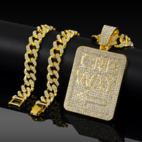 Collier pendentif alphabet plaqué or 14 carats pour homme, serti de diamants, avec lettre personnalisée, style dog tag et breloques chaîne cubaine