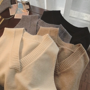 Gilet Maglione con Scollo a V da Donna, Versione Coreana <span class=keywords><strong>Senza</strong></span> <span class=keywords><strong>Maniche</strong></span>, Semplice, Stile Collegiale, Vestibilità Ampia, Elegante - Product Image 2