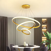 Suspension ronde décorative de luxe pour salon, lustre en acrylique à 3 anneaux en forme de cercle, suspension en or noir