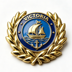 Badge Victoria en émail dur plaqué or, emblème souvenir circulaire avec motif bateau et ancre - Product Image 6