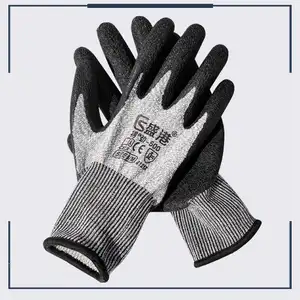 Wrinkle Latex Coated Glove Cleaning Custom Water Proof Work Gloves Manufacturer Industrial Safety Gloves Hand Job