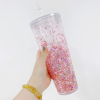 Nouveau Gobelet Acrylique Transparent Effet Boule de Neige à Double Paroi 16oz 24oz avec Couvercle et Paille pour Boissons Froides – Modèle 2026 à Succès