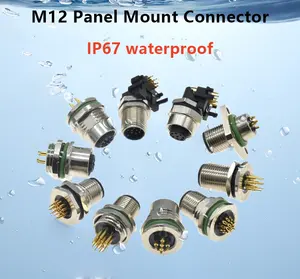 Konnektör M12 A kodlu 12 Pin IP67 su geçirmez 90 derece dişi açılı soket paneli montaj konektörü