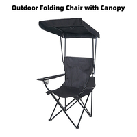 Chaise de camping et de pêche pliable avec auvent pare-soleil, cadre en acier, accoudoir multifonction, porte-gobelet, chaise longue portable d'extérieur pour
