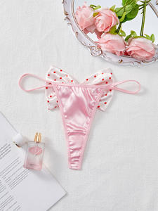 Venta al por mayor de bragas de bikini de seda sintética de cintura baja con lazo grande, sexys y baratas para mujer, ropa interior con espalda en T, lindas bragas para mujer. - Product Image 4