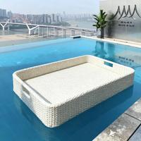 Plateau flottant rectangulaire tendance en rotin tressé PP étanche pour salle de bain, hôtel, villa, complexe hôtelier, petit-déjeuner, fruits
