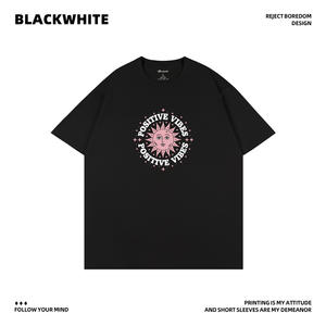 T-Shirt à manches courtes en coton pour hommes, noir et blanc, S, noir, respirant, tricoté, Streetwear, Q66 - Product Image 5