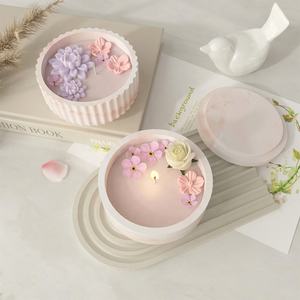 แม่พิมพ์ซิลิโคนพร้อมฝาปิดสำหรับตกแต่งบ้านถ้วยขี้ผึ้งทำจากยางเรซิน DM981ลายทางทรงกลม - Product Image 2