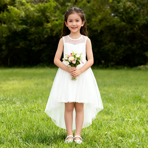 Đầm cao thấp thoáng khí cổ chữ A không tay vải tuyn cho tiệc cưới trang trọng màu trơn cho bé gái - Product Image 4