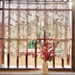 <span class=keywords><strong>Rideau</strong></span> en macramé à motif de feuilles bohèmes - Tapisserie de porte semi-transparente en coton tissé à la main pour la décoration intérieure bohème et les accents muraux - Product Image 5