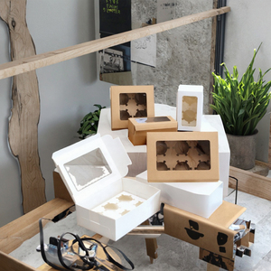 Cajas de Papel para Empacar Cupcakes y Muffins Cuadrados, Personalizadas, Reciclables, Aptas para Alimentos, Blancas, Transparentes, con Mini Ventana, de 2, 4, 6 y 8 Orificios - Product Image 3