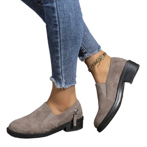 Large Size Thick Heel Low Top Single Shoes With Autumn New Zipper British <b>Style</b> Slip-on Women's - Product Image 5