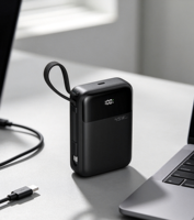 Batterie externe haute capacité 20000mAh 2-en-1 avec câble, charge rapide 45W, entrée/sortie Type-C