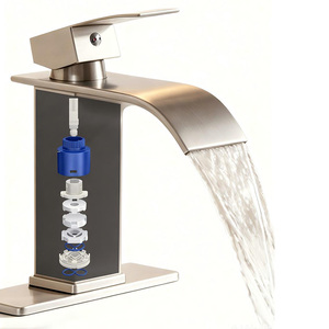 Ensemble de lavabo en acier inoxydable FRAP 201, robinet mélangeur eau chaude et froide à poignée unique, complet Y10713-US, construction en acier inoxydable durable - Product Image 1