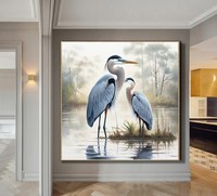 Portrait d'animal texturé peint à la main personnalisé, peinture à l'huile d'oiseau héron pour la maison, le salon, la chambre à coucher, la chambre d'enfant, la décoration murale.