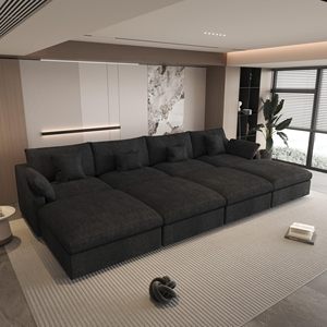 ชุดโซฟาโมดูลาร์สีดำคลาวด์ ยี่ห้อ EU VOXHOME เฟอร์นิเจอร์ทันสมัย ผ้าลินินผสม สำหรับห้องนั่งเล่น 3 4 5 6 7 ที่นั่ง - Product Image 3