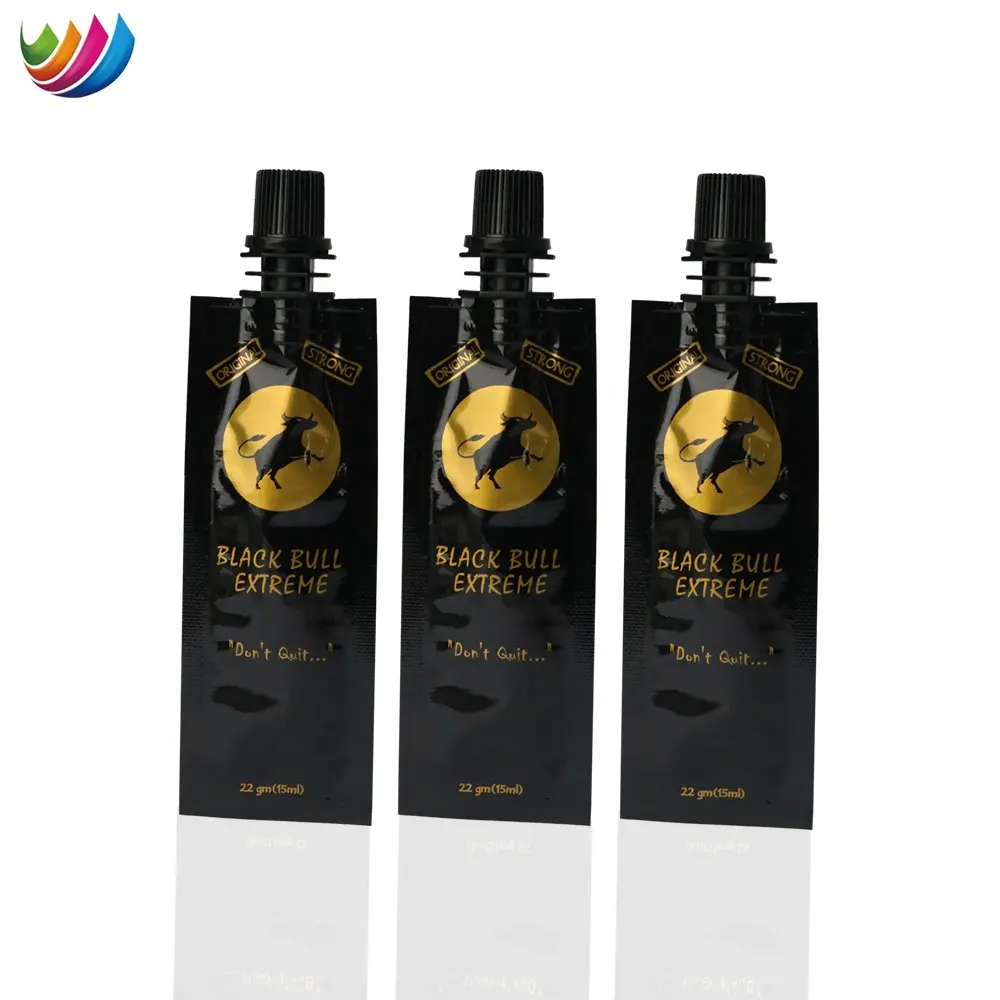 Custom printing 15ml small black liquid pouch spout pouch energy juice drink packaging bag