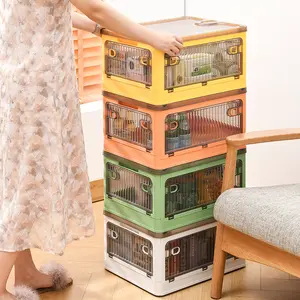 Factory manufacture collapsable storage box with door with wheel stackable storage clear plastic storage box