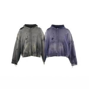 Sudadera con capucha informal para hombre, personalizada OEM, con cordón, hombros caídos, corte holgado y extragrande, estilo jersey acanalado, con efecto desgastado, descolorido, lavado y bordado - Product Image 1