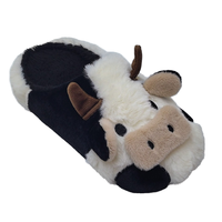 Chaussons d'hiver unisexes pour hommes, femmes et enfants, design vache de dessin animé, antidérapants, en peluche et fourrure, chauds, à bout fermé, doux et respirants