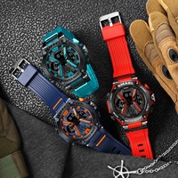 Jam Tangan Pria SMAEL 8087 Sport LED Light Luminous 50 Bar Tahan Air Analog Digital dengan Stopwatch Alarm.