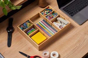 <span class=keywords><strong>Organisateur</strong></span> <span class=keywords><strong>de</strong></span> tiroir <span class=keywords><strong>de</strong></span> bureau en bambou avec séparateurs réglables, plateau <span class=keywords><strong>de</strong></span> rangement antidérapant pour bureau, salle <span class=keywords><strong>de</strong></span> bain et coiffeuse - Product Image 3