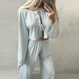 SMOOTH 女式家居睡衣长袍针织宽松开衫长袖长裤纯棉套装 - 舒适 - Product Image 2