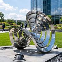 Statue d'art en acier inoxydable de style contemporain grand format, miroir Plaza Culturel, anneau torsadé, sculptures extérieures en acier inoxydable