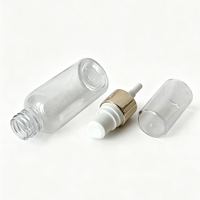 Flacon pompe à lotion en PET transparent avec col en aluminium doré, distributeur vide pour sérum et tonique cosmétique avec capuchon anti-poussière transparent