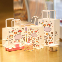 Sacs en papier kraft brun personnalisés avec logo, recyclables, pour la livraison de repas rapides, sacs à emporter pour pain, emballages alimentaires avec poignées plates