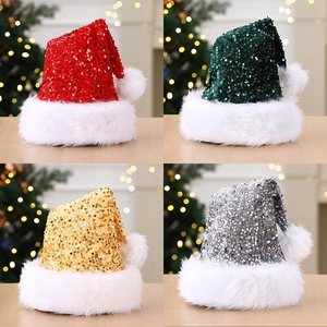 Nouveaux chapeaux <span class=keywords><strong>de</strong></span> <span class=keywords><strong>Noël</strong></span> à paillettes <span class=keywords><strong>de</strong></span> haute <span class=keywords><strong>qualité</strong></span> pour adultes, chapeau <span class=keywords><strong>de</strong></span> Père <span class=keywords><strong>Noël</strong></span> à fourrure longue double couche épaissie, vente en gros, personnalisable, multicolore - Product Image 1