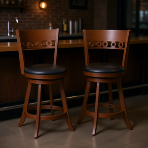 Set di 2 sgabelli da bar girevoli con struttura in legno di gomma, 24,5 pollici, mobili da bar per la casa - Product Image 2