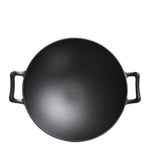 Poêle à frire multifonctionnelle chinoise marmite antiadhésive marmite à soupe ronde noire <span class=keywords><strong>Wok</strong></span> de cuisson en fonte avec double poignée - Product Image 1