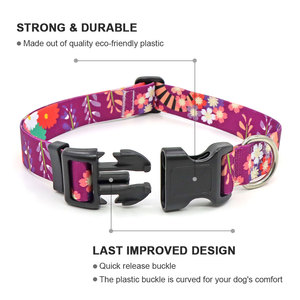 Collier pour chien ajustable à imprimé floral personnalisé, fermeture à boucle en polyester, style bohème folklorique, collier pour animaux de compagnie pour petits chiens, toutes saisons - Product Image 2