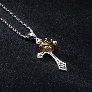 قلادة بتصميم تاج وصليب عتيق مطلية بالفضة، مجوهرات أنيقة للنساء للارتداء اليومي وهدية للمناسبات الخاصة - Product Image 4