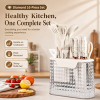Ensemble d'ustensiles de cuisine YMS 16 pièces jetables en silicone antiadhésif, sûrs pour les aliments et antidérapants, comprenant cuillère de cuisine, spatule et couteaux ménagers