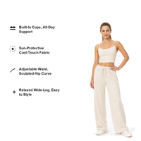 Ensemble de yoga pour femme : débardeur court et pantalon large doux avec cordon de serrage, tenue de détente deux pièces, vêtements de sport pour le quotidien et les voyages, OEM ODM Vente en gros