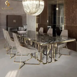 Meubles de style espagnol, ensemble de tables à manger de luxe en marbre, 6 chaises, 6 chaises