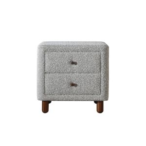 Comodino Cleo Grey Boucle con due cassetti e gambe in legno - Product Image 1