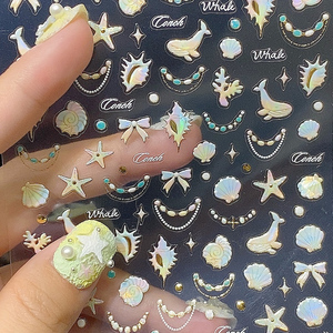 TSZS 5D Starfish Shell <strong>Nail</strong> Art <strong>Stickers</strong> Self-adhesive INS Laser White Ocean Shell <strong>Nail</strong> Art Decals Charms for <strong>Nails</strong> - Product Image 4